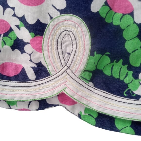 Lilly Pulitzer Tate Yum Yum Mini Skirt Size 10 Bright Navy  Floral Scalloped Hem - Picture 3 of 11
